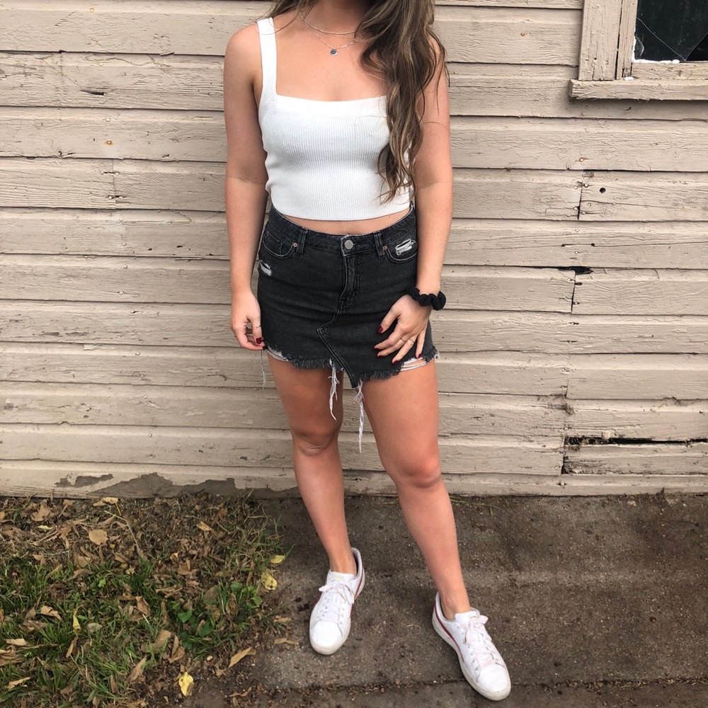 BBG UO Charcoal Denim Raw Edge Mini Skirt